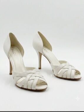ALDO White Braided Leather Open-Toe Stiletto Heels
